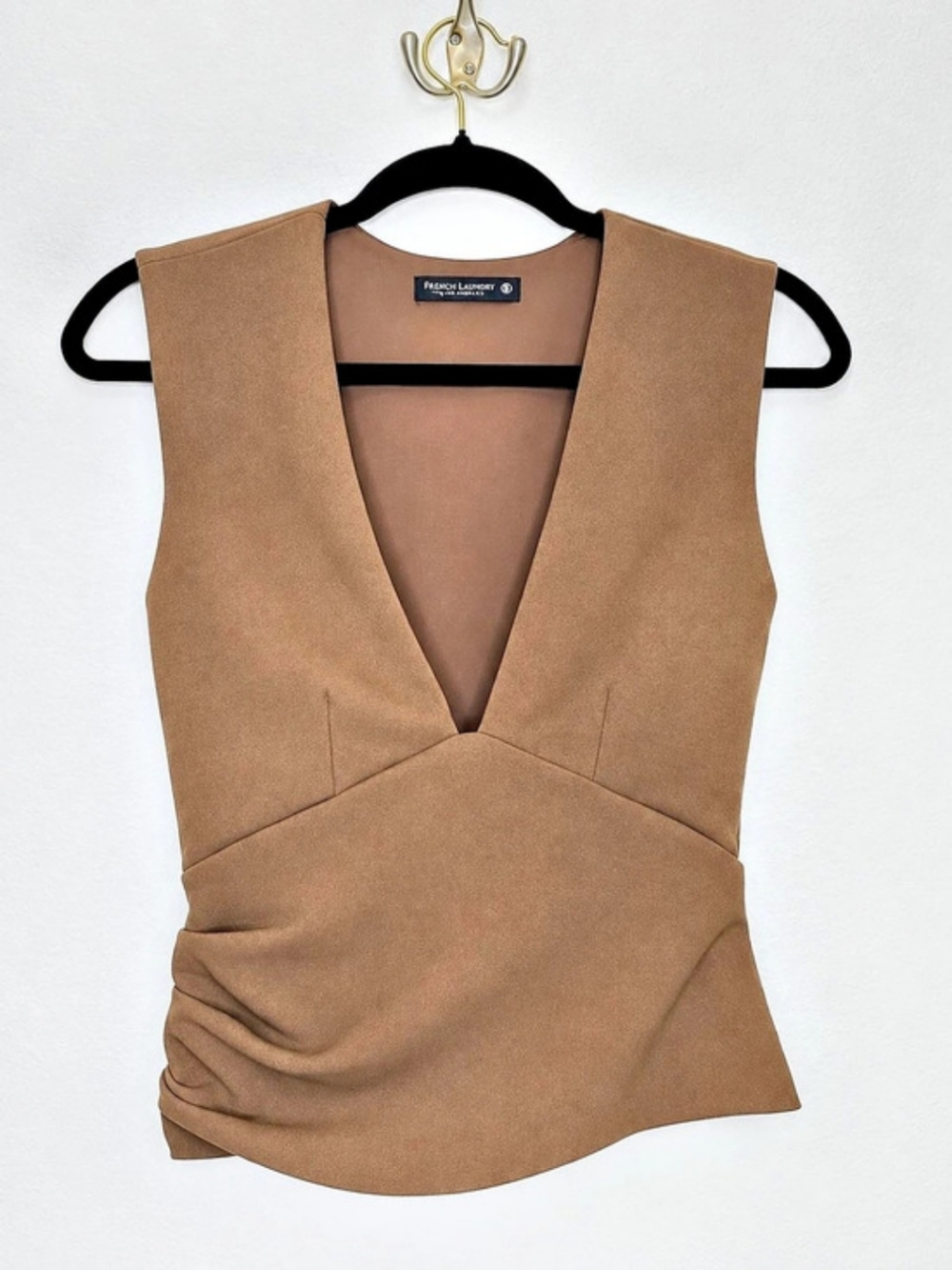 Emerson Lang Draped V-Neck Top in Brown Small Like New